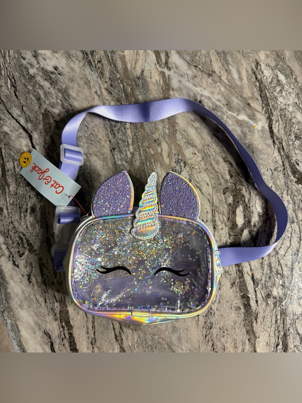 Unbranded Kids Unicorn Glitter Crossbody Bag in Lavender